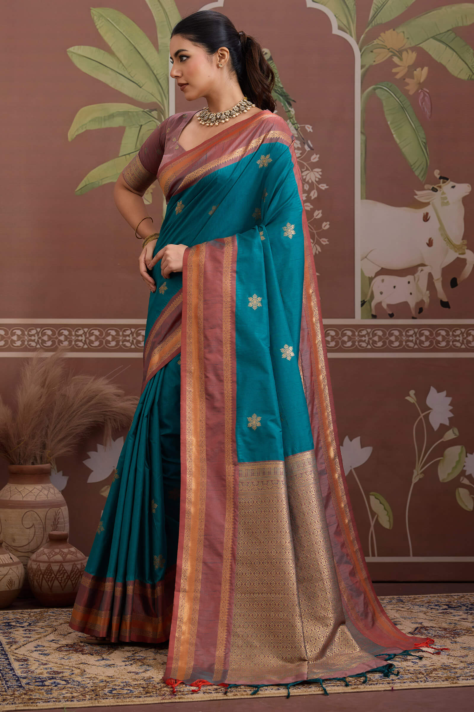 Incredible Blue Banarasi Tussar Silk Saree With Grandiose Blouse Piece